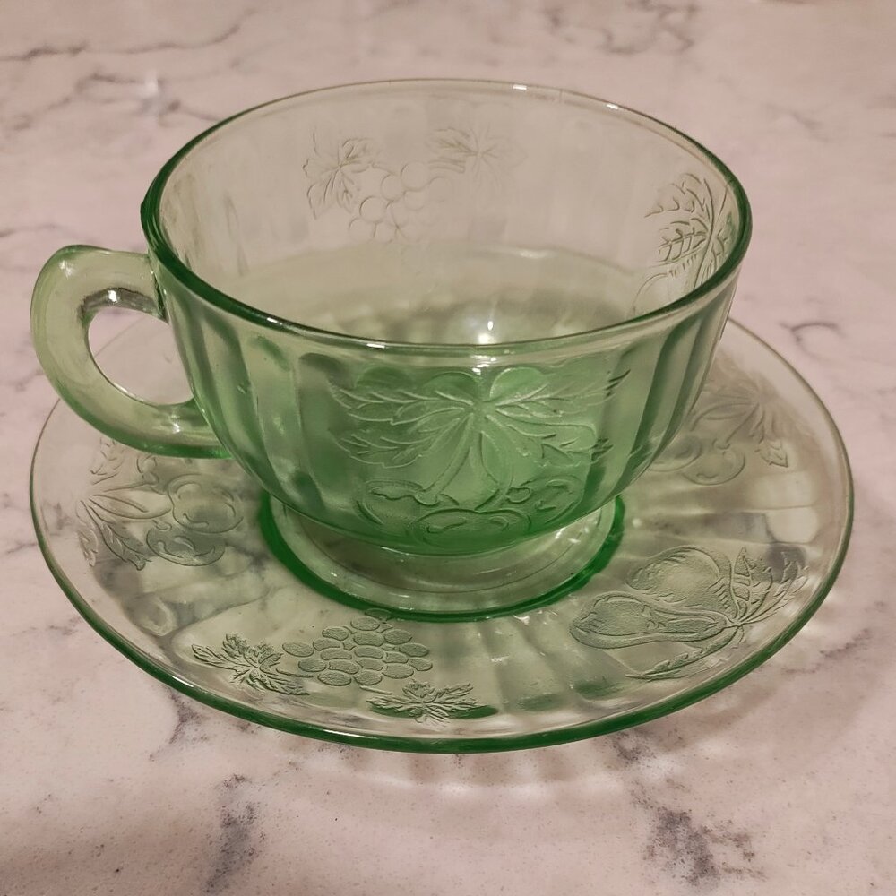 Vintage Depression Uranium Glass - Cup & Saucer